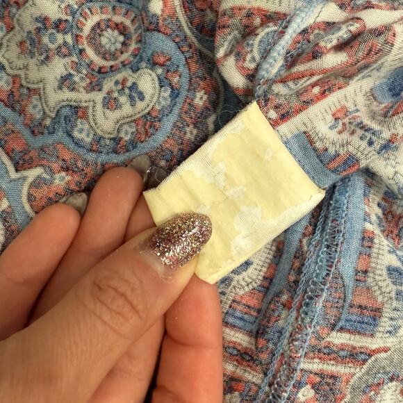 Farm Rio Blue Red White Paisley Collared Button Up Shirt Ruffle Mini Dress sz L - Picture 8 of 16